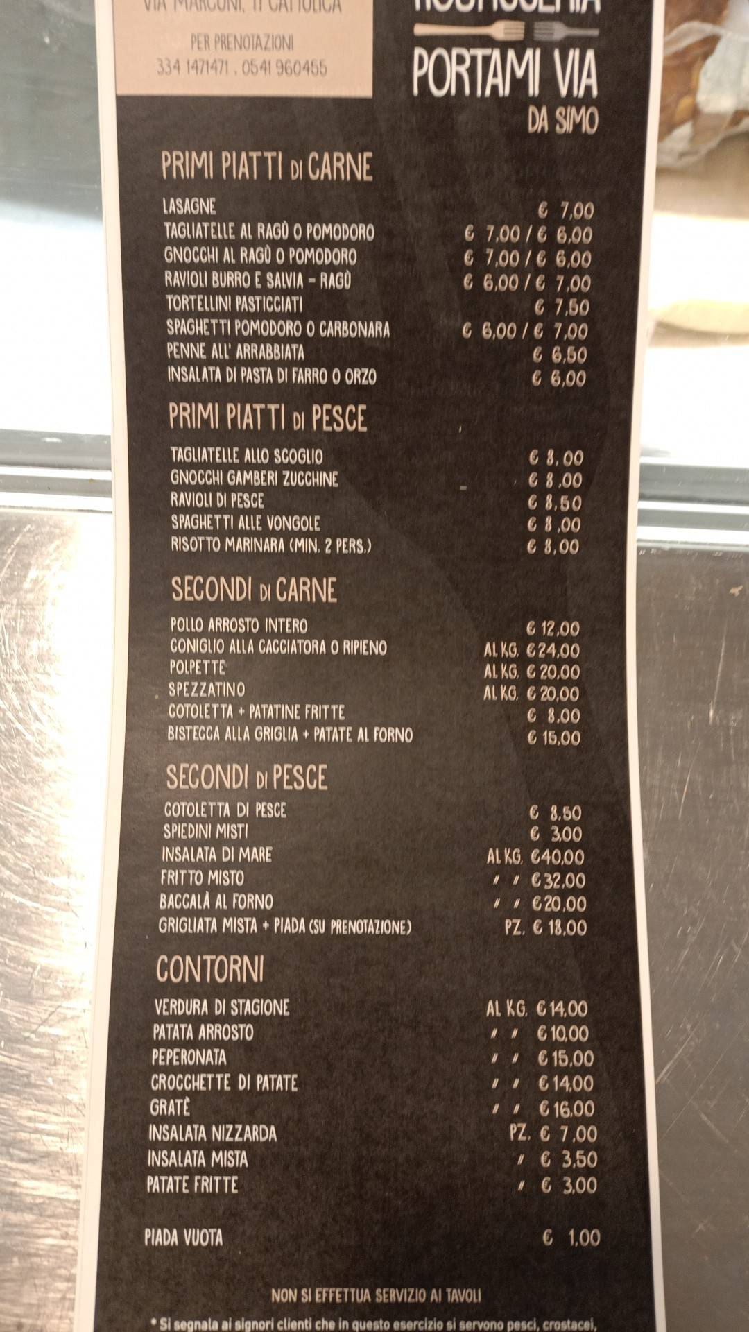 Menu di Rosticceria Portami Via 