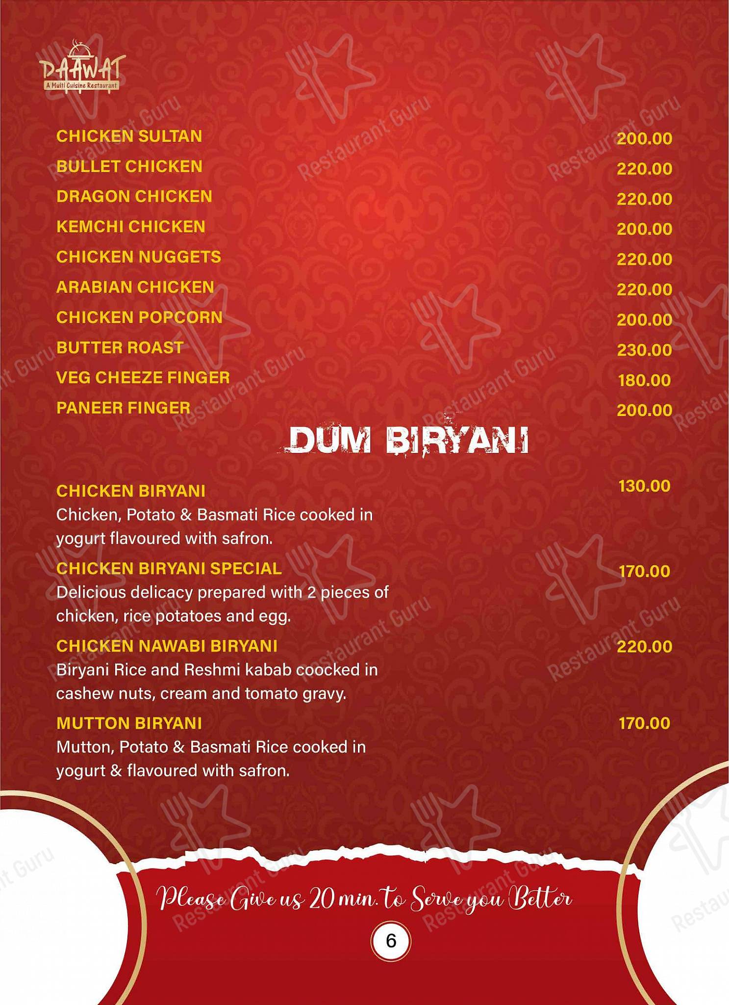 Daawat Restaurant menu