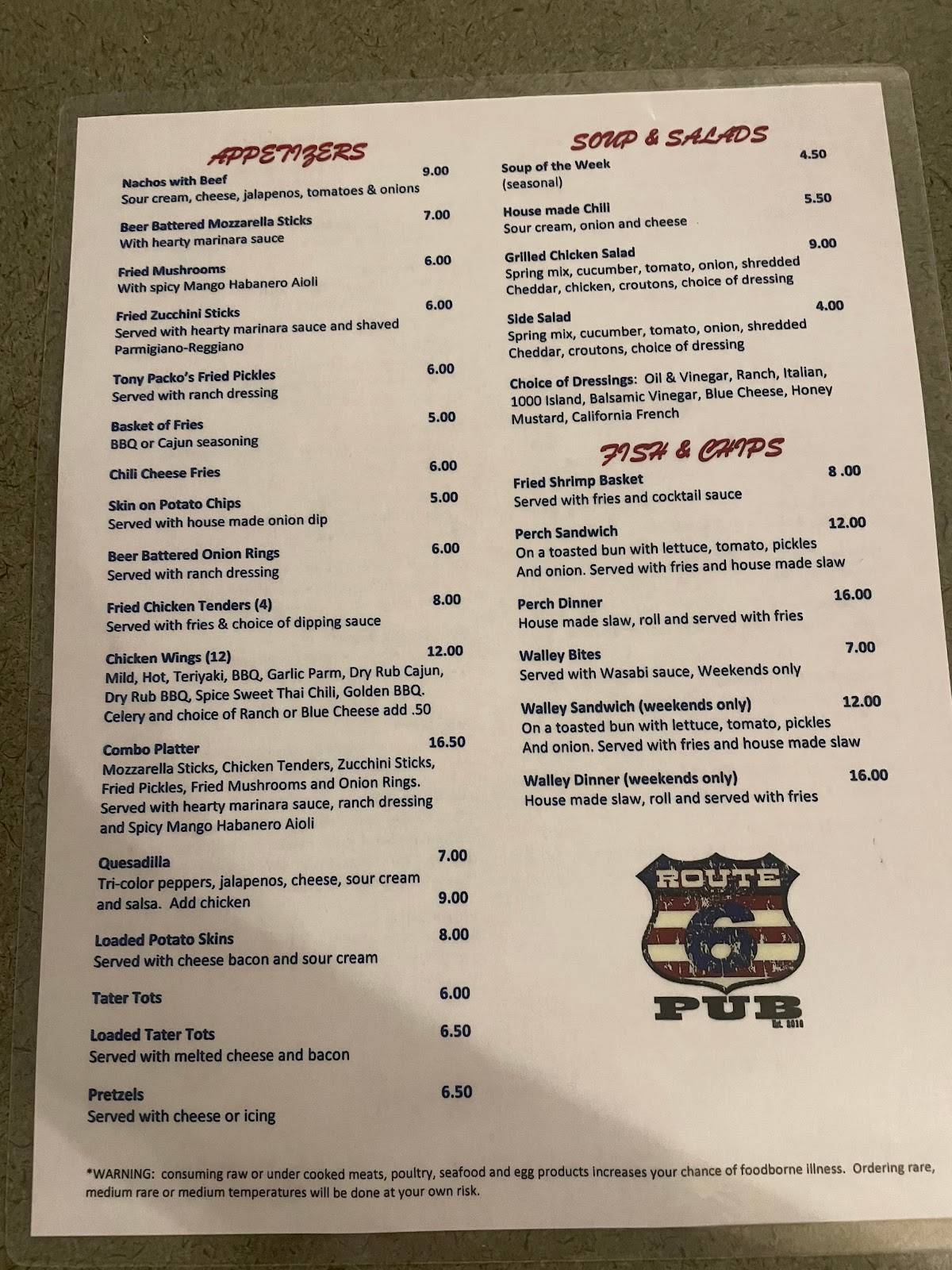 Menu at Route 6 PubVermilion, OH, Vermilion