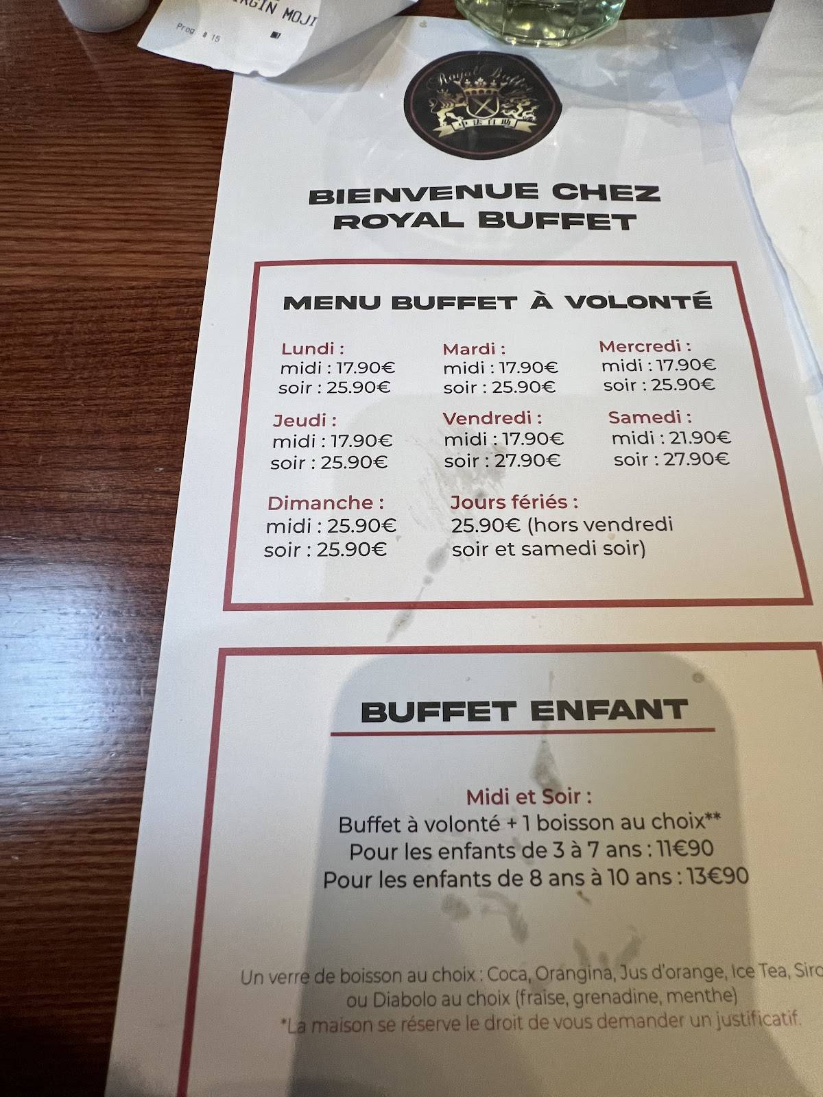 Menu de Royal Buffet Mérignac