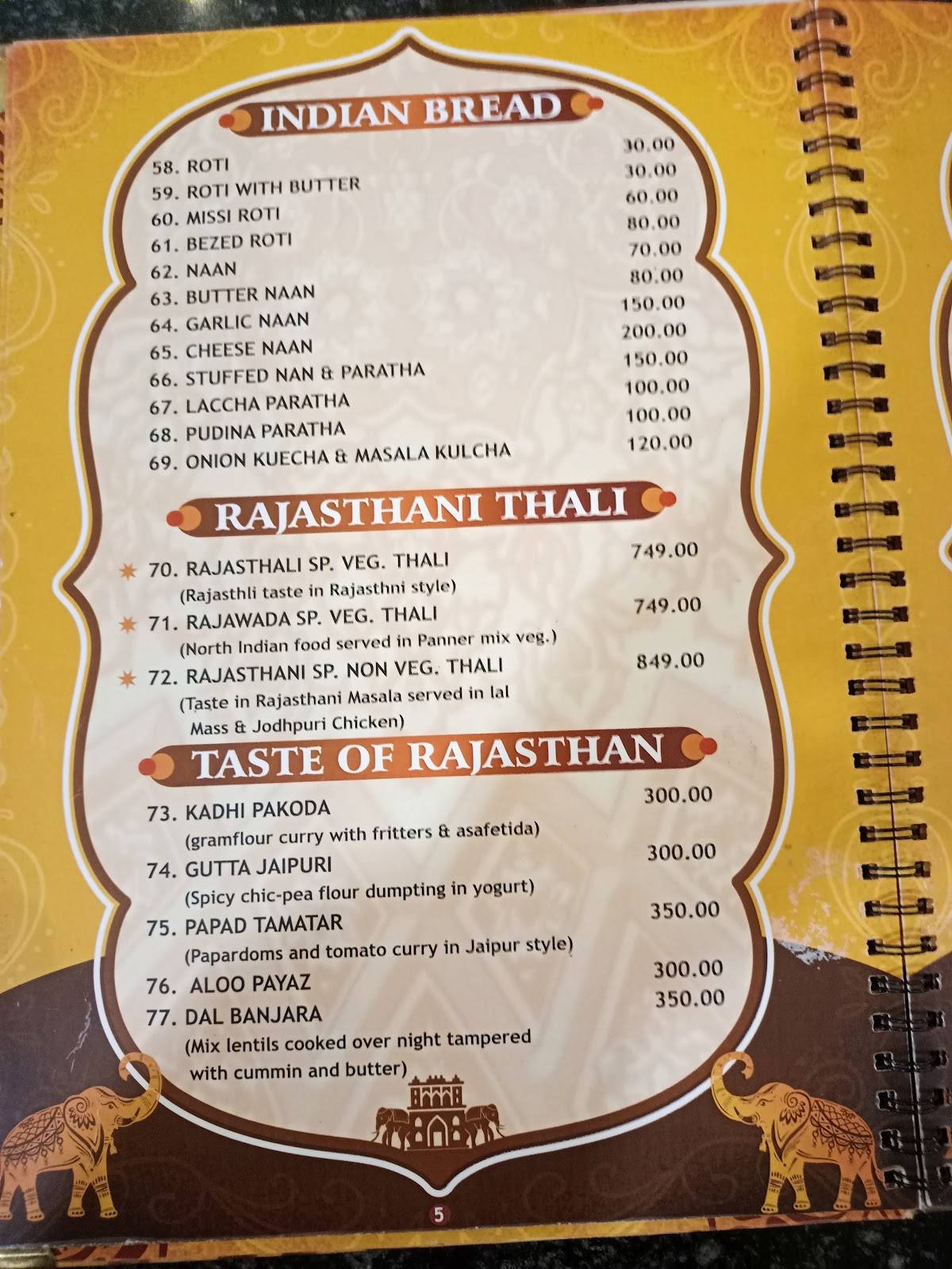 Royal Rajwada Multicuisine Restaurant menu