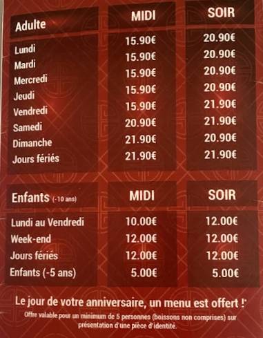 Menu de Royal Riorges