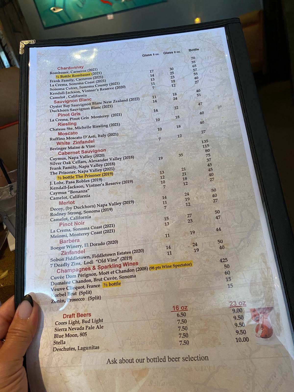 Menu at Rudy's Hideaway Lobsterhouse restaurant, Rancho Cordova