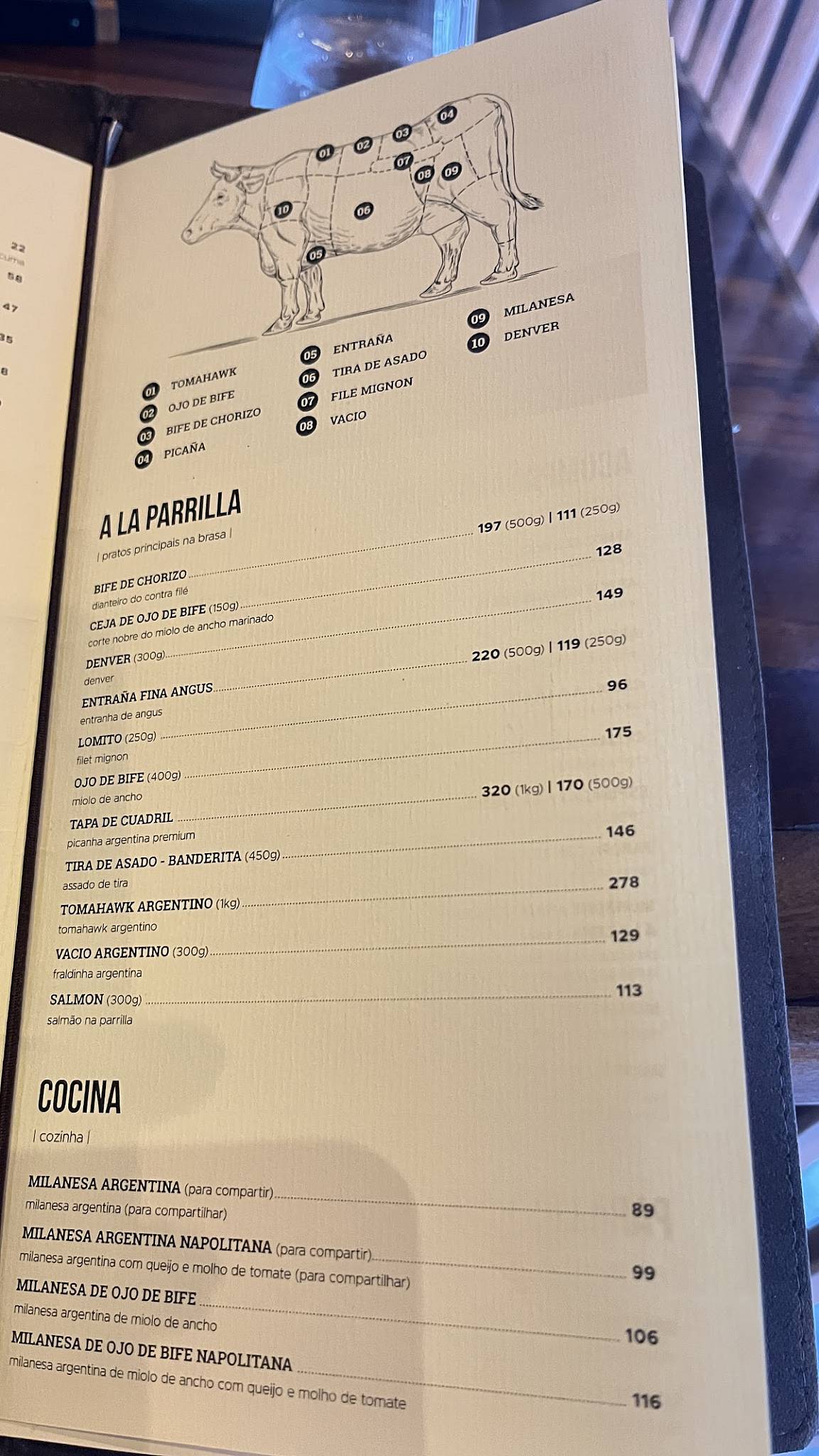 Rufino Parrilla cardápio