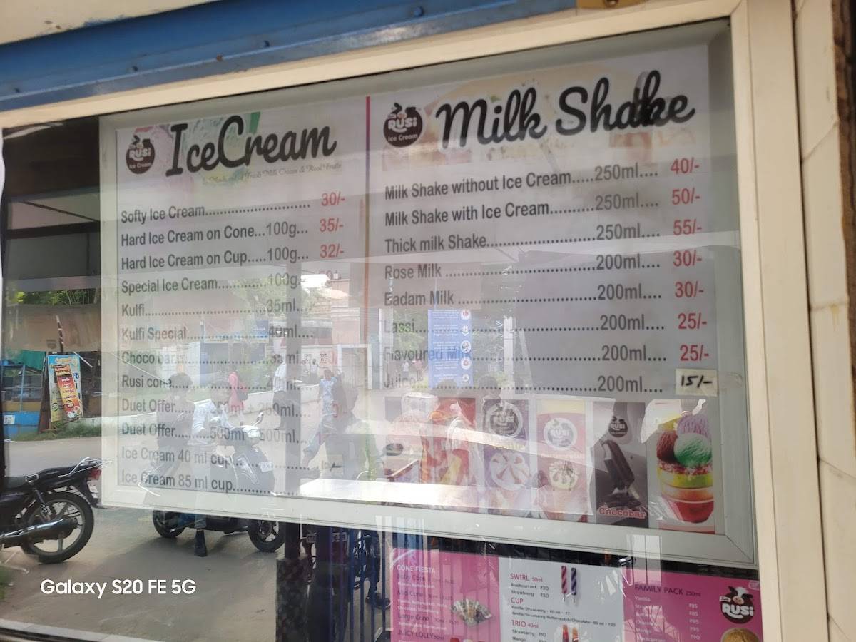 Rusi milk & ice cream parlour menu