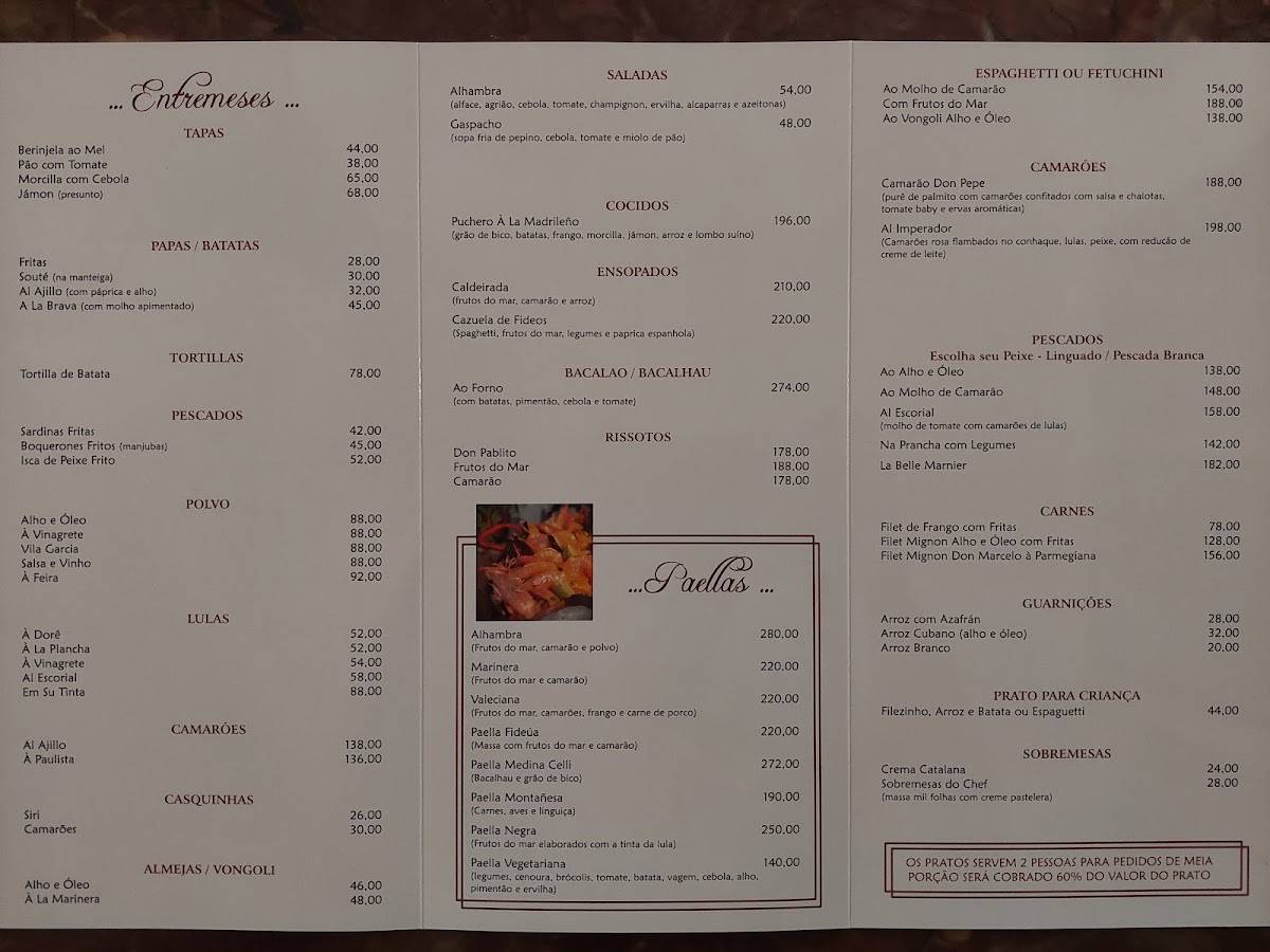 La Alhambra Restaurante Espanhol cardápio