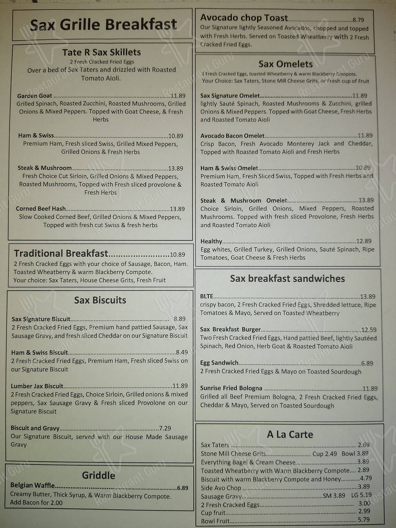 Menu at SAX GRILLE pub & bar, Fort Walton Beach, 10 Eglin Pkwy SE