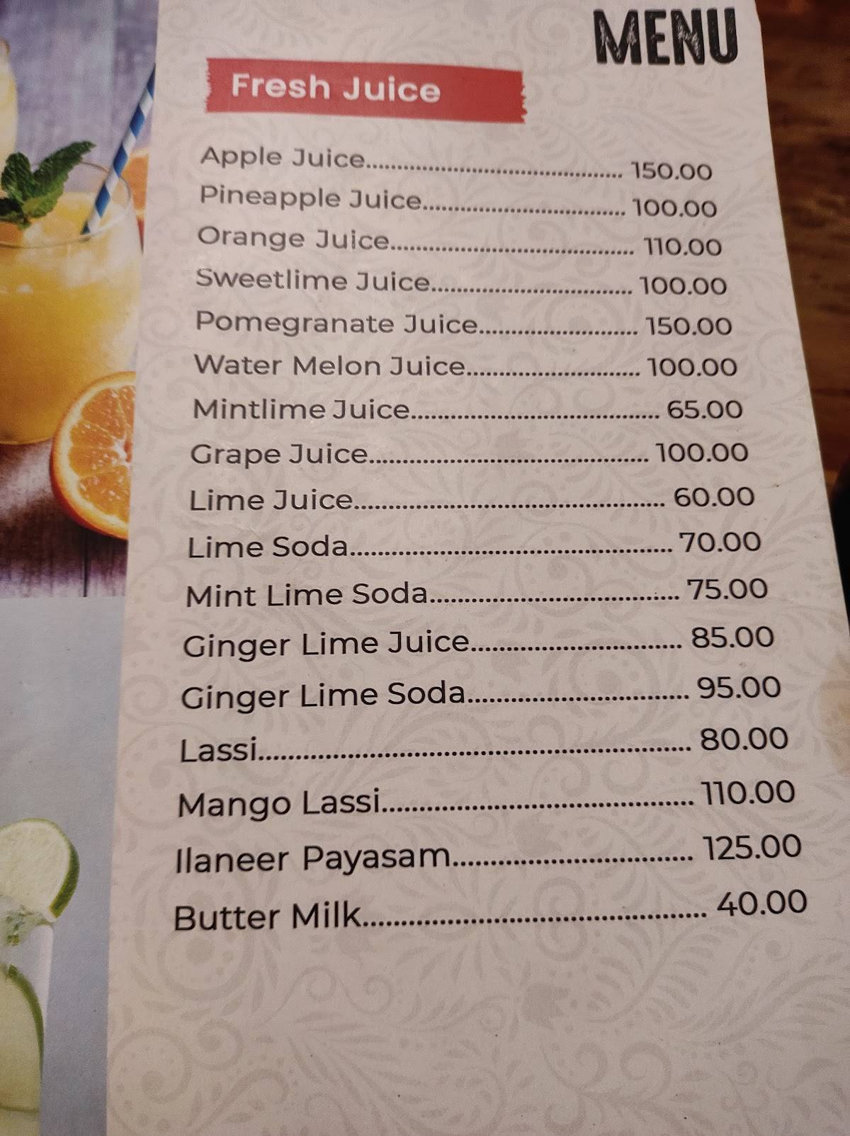 SDR Restaurant and cafe menu