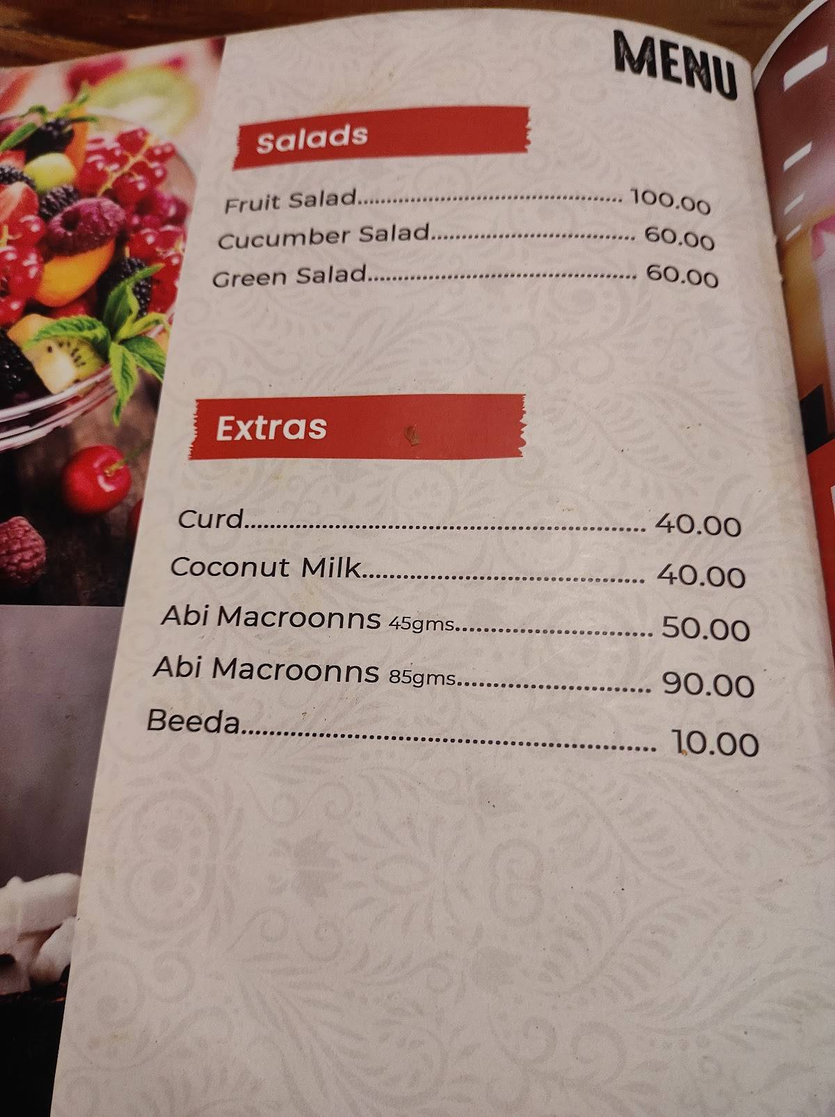 SDR Restaurant and cafe menu