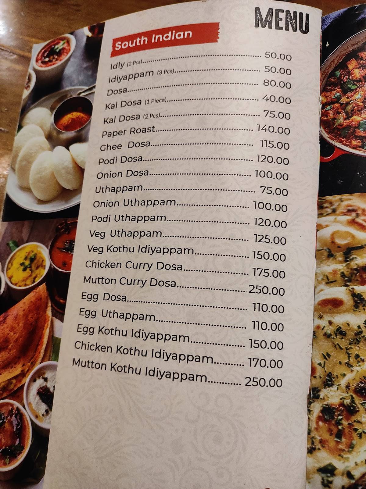 SDR Restaurant and cafe menu