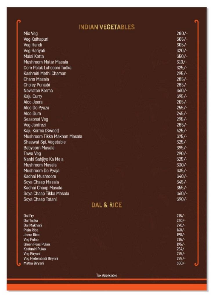 SHASHWAT RESTAURANT menu