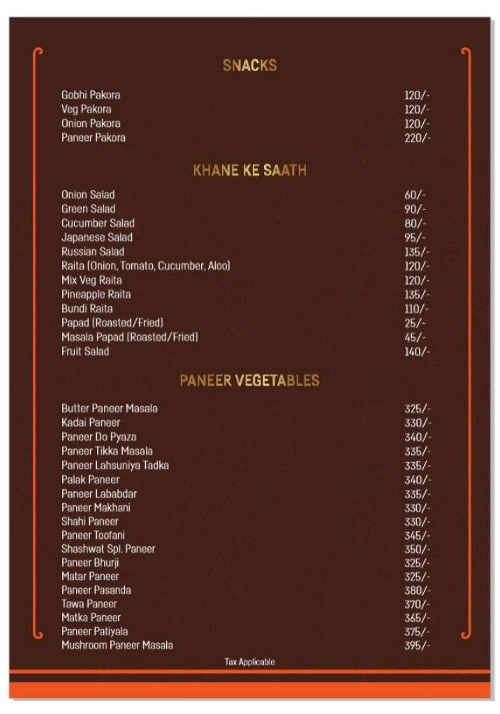 SHASHWAT RESTAURANT menu