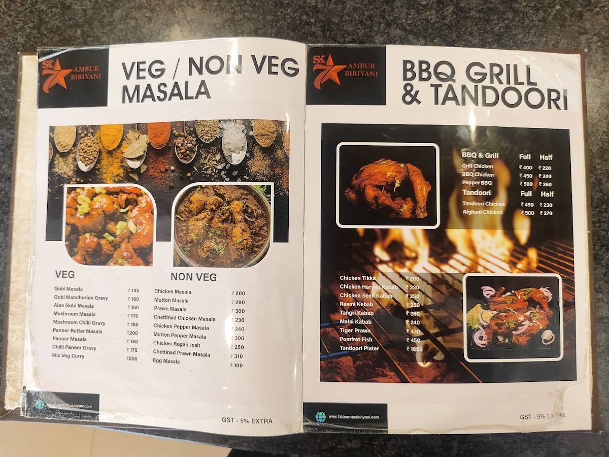 SK 7 Star Ambur Biriyani menu