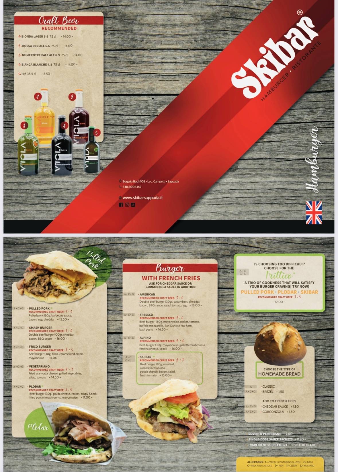 Menu di SKIBAR SAPPADA RISTORANTE PIZZERIA HAMBURGERIA GOURMET asporto 