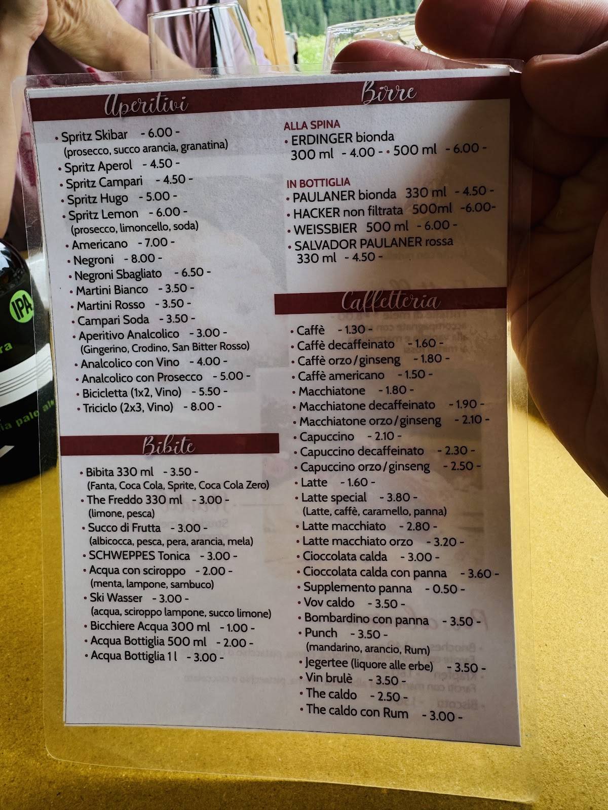 Menu di SKIBAR SAPPADA RISTORANTE PIZZERIA HAMBURGERIA GOURMET asporto 
