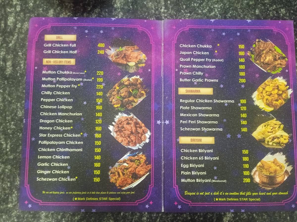 STAR Garden Restaurant menu