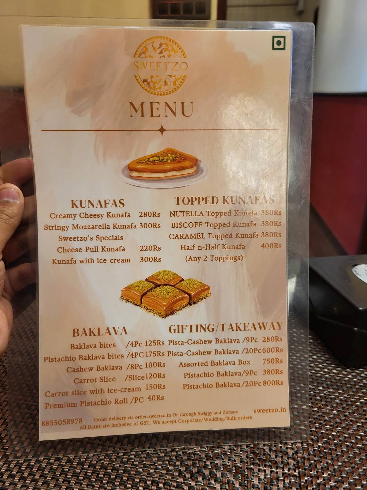 SWEETZO menu