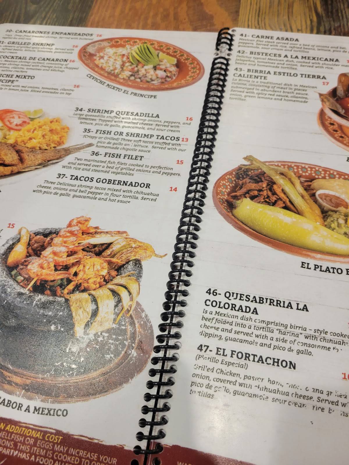 Menu at Sabor a Mexico restaurant, Fairburn