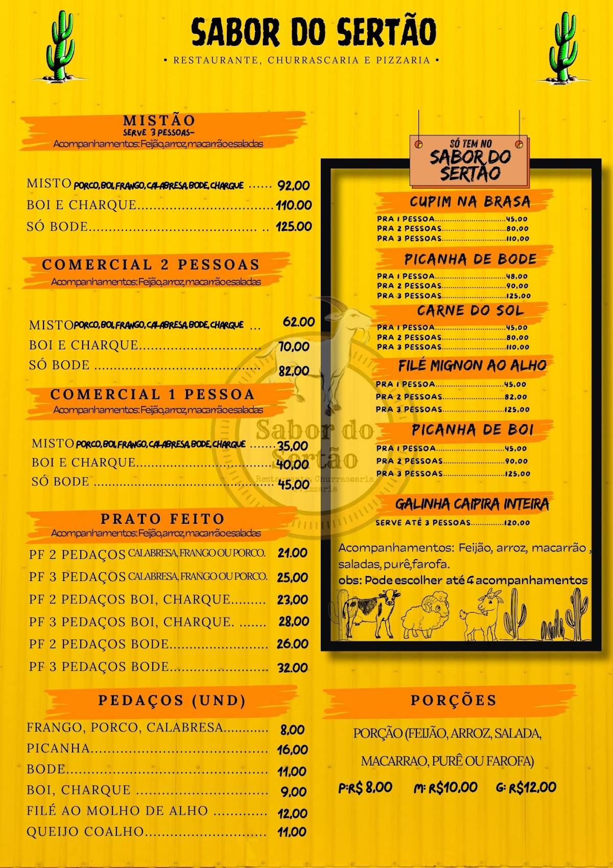 Sabor do sertão restaurante cardápio