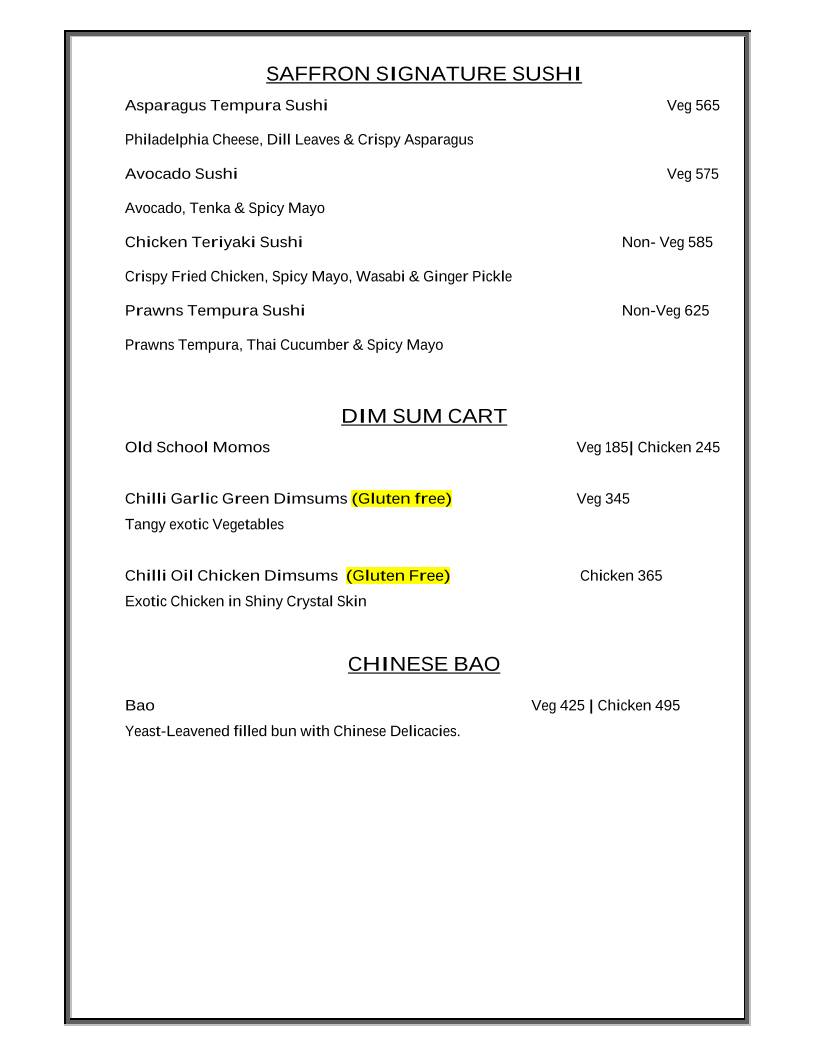 Saffron menu