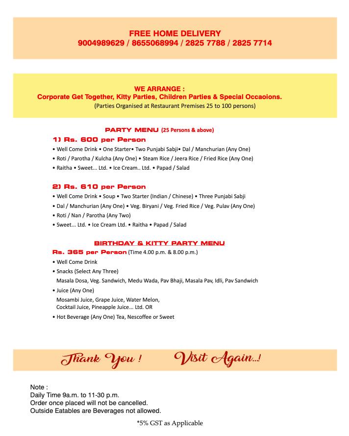Sai Krishna Restaurant menu