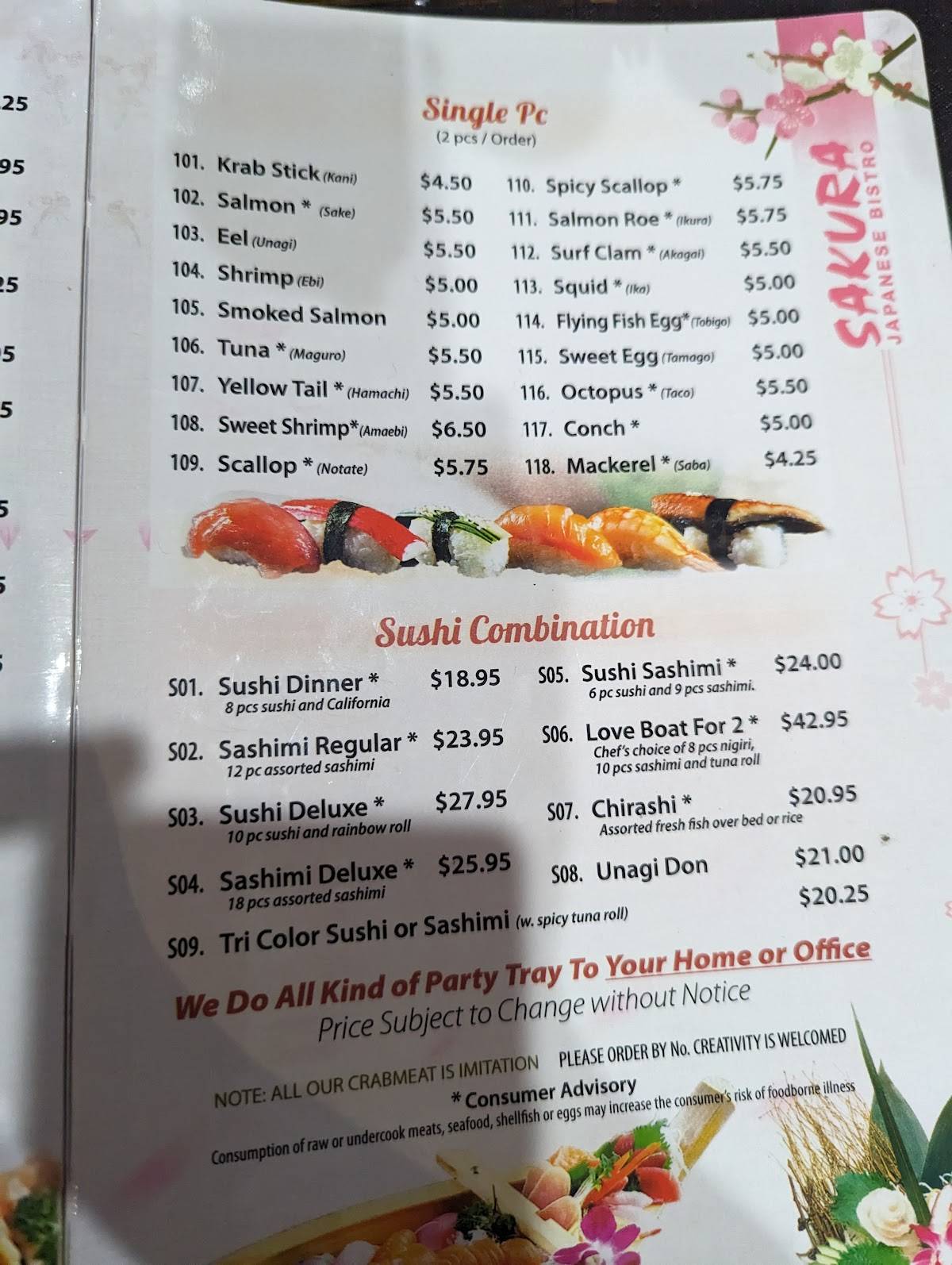 Menu at Sakura Sushi & Grill restaurant, Lynn Haven