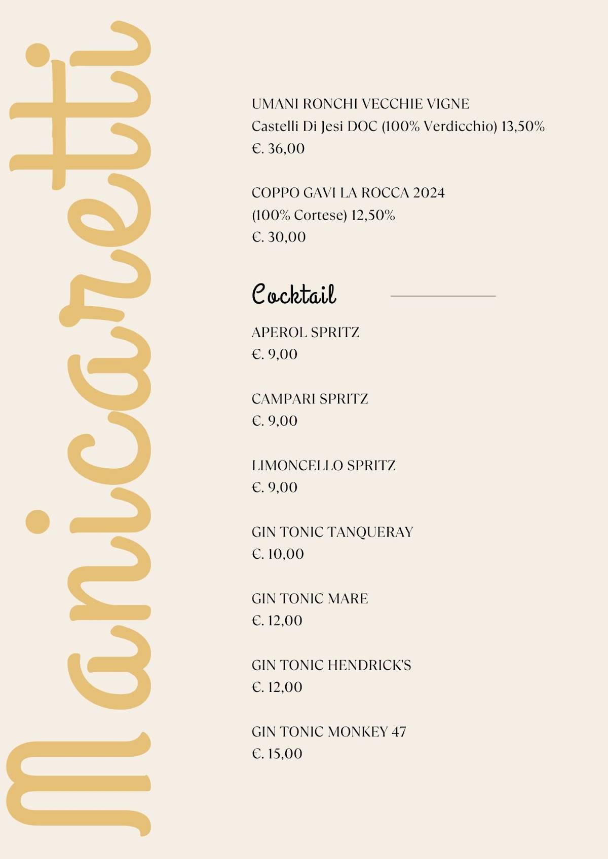 Menu di Manicaretti 