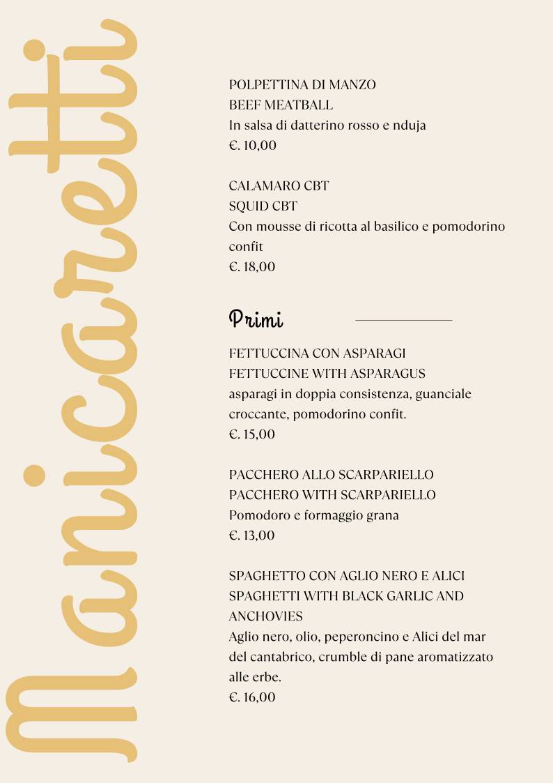 Menu di Manicaretti 