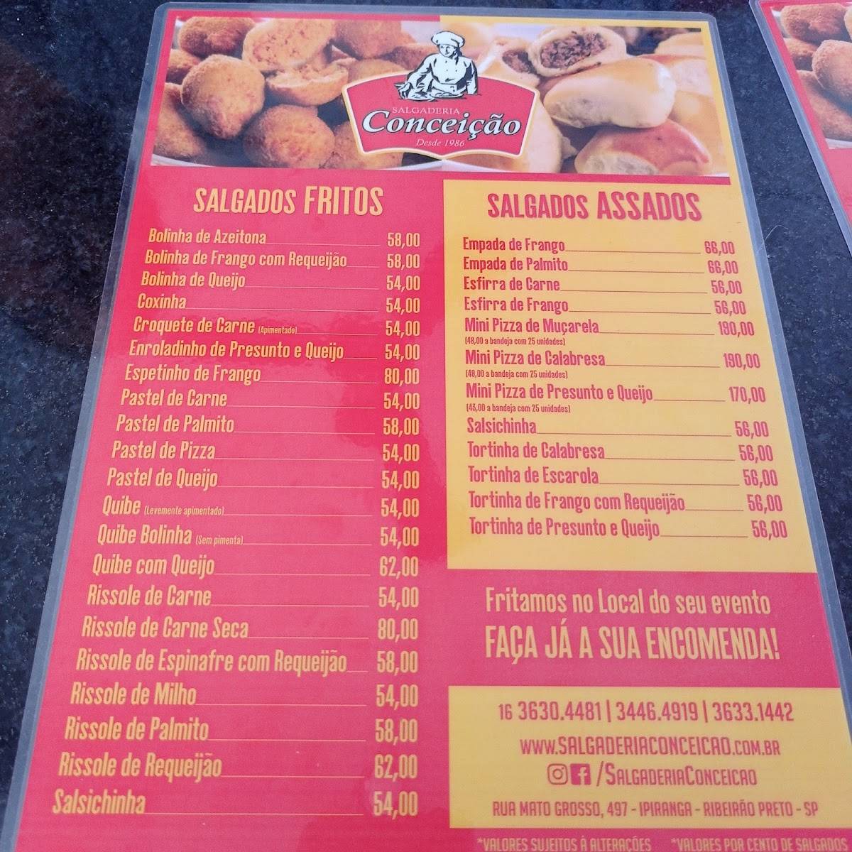 Salgaderia Conceição. cardápio