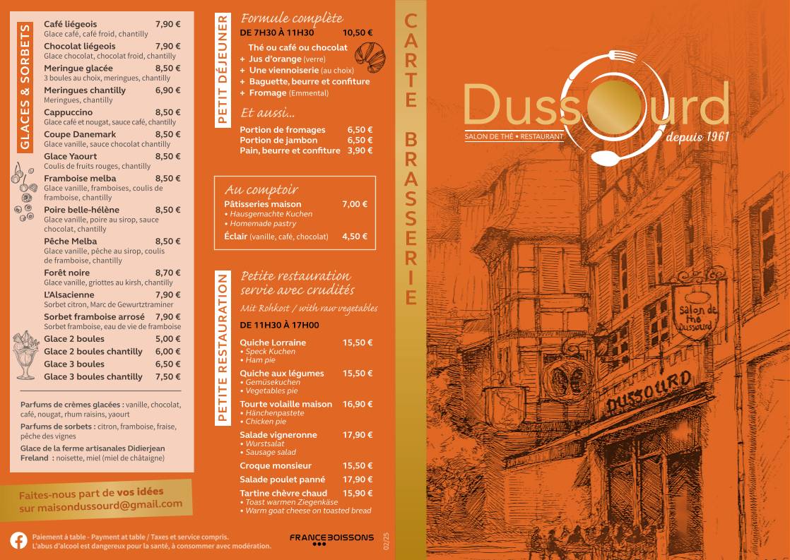 Menu de Café Pâtisserie Dussourd