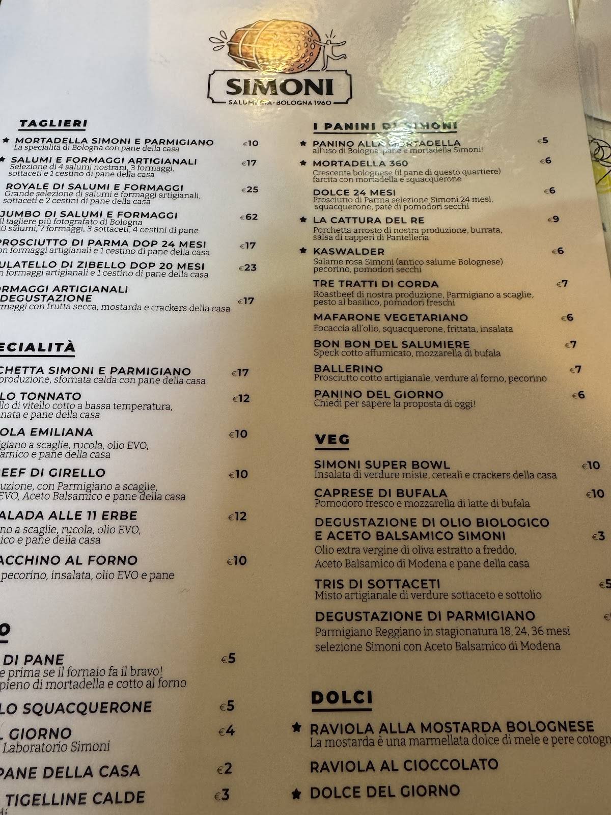 Menu di Salumeria Simoni Laboratorio 