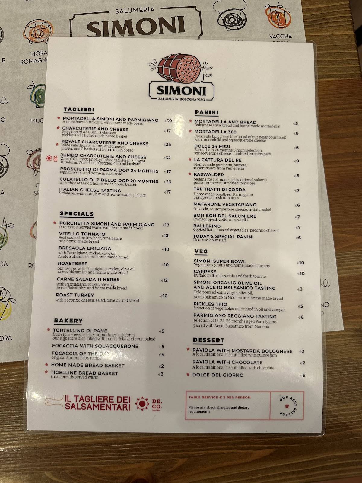 Menu di Salumeria Simoni Laboratorio 