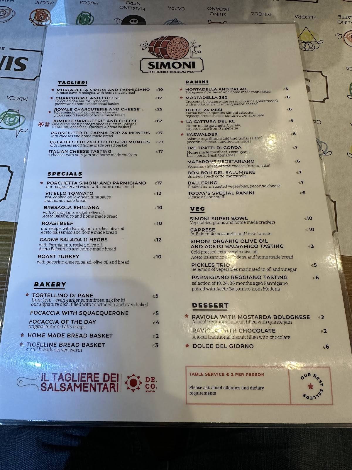 Menu di Salumeria Simoni Laboratorio 