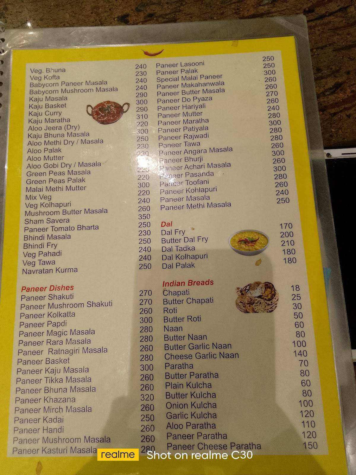 Samrat Hotel menu