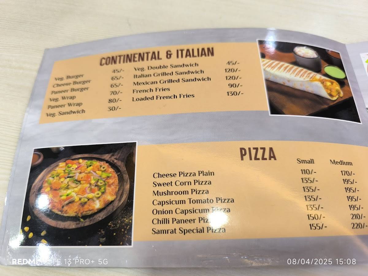 Samrat Sweets, Manesar menu