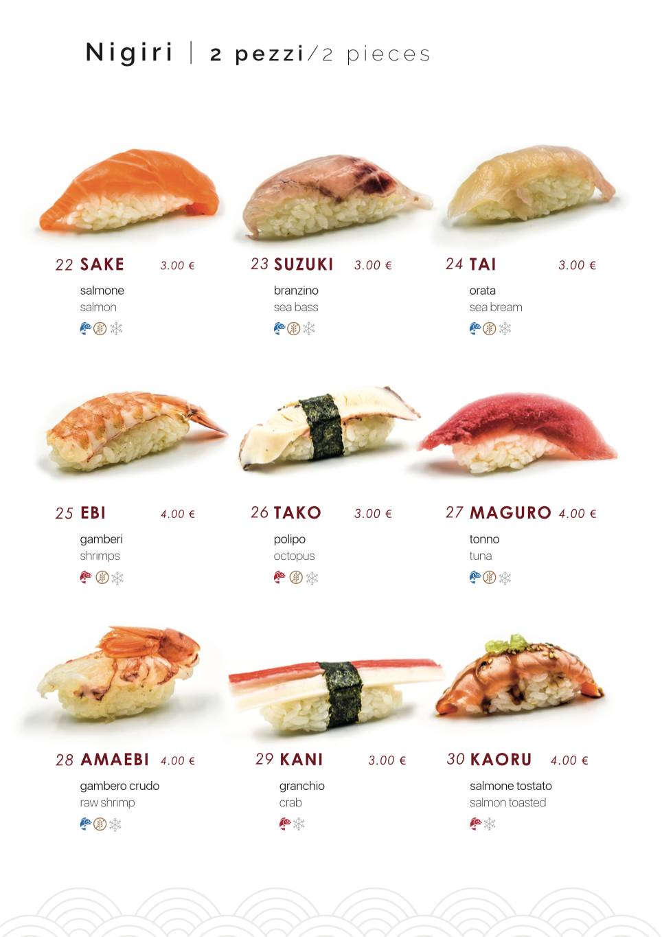 Menu di Samurai Sushi 