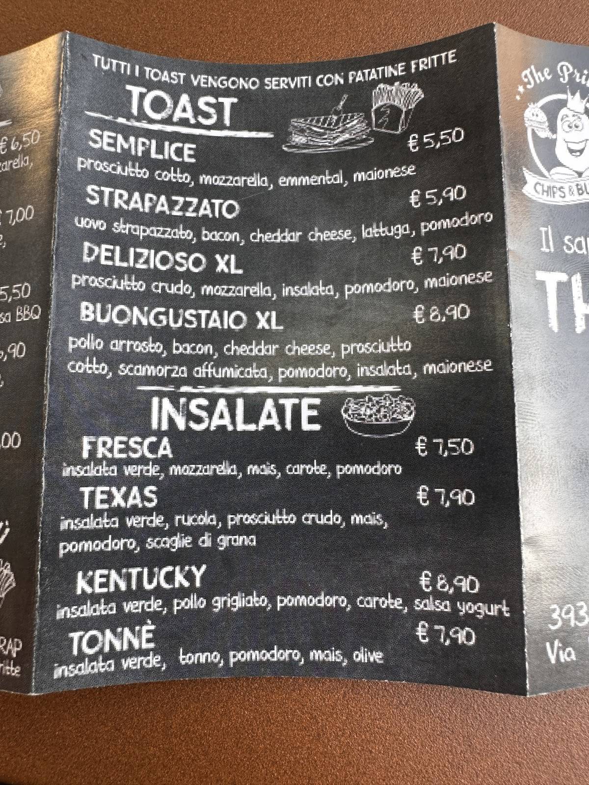 Menu di The Prince Chips & Burger 