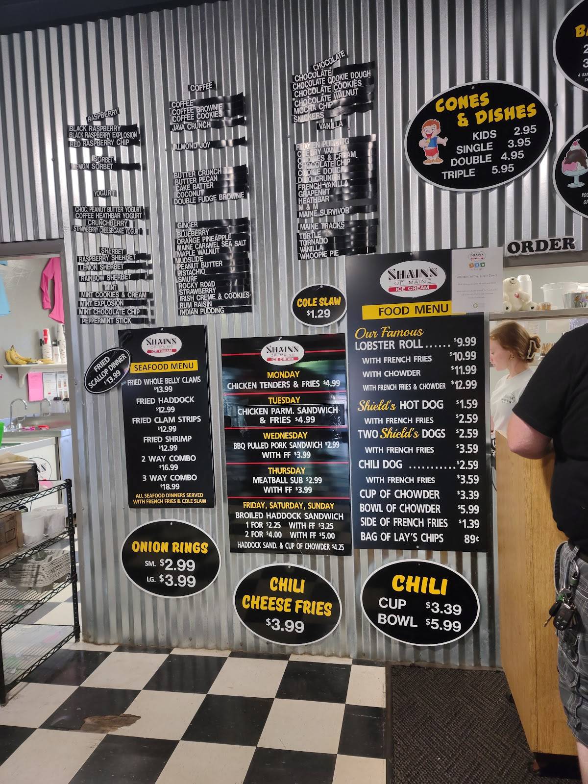 Menu at Shain's of Maine restaurant, Sanford