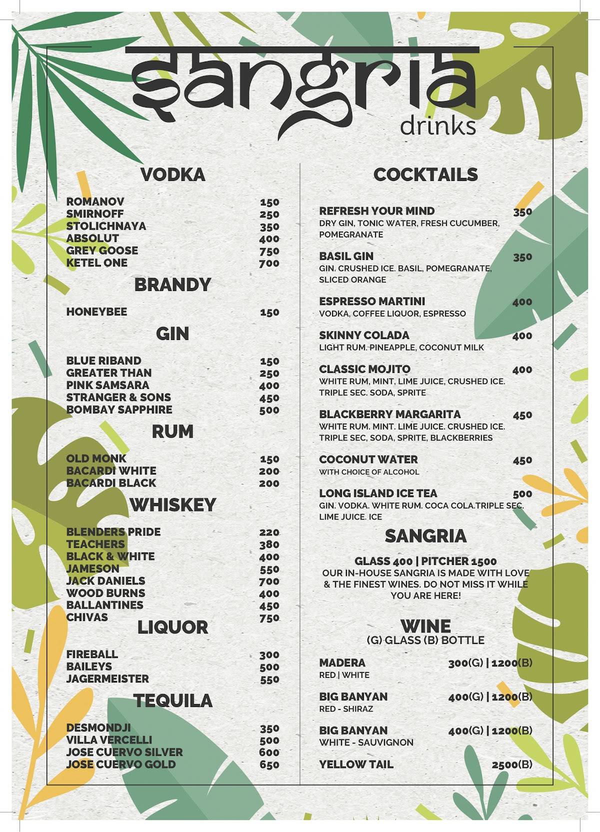 SANGRIAGOA menu