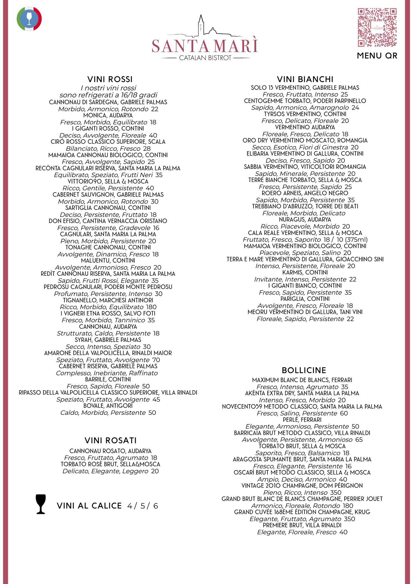 Menu di Santa Marì Catalan Bistrot 