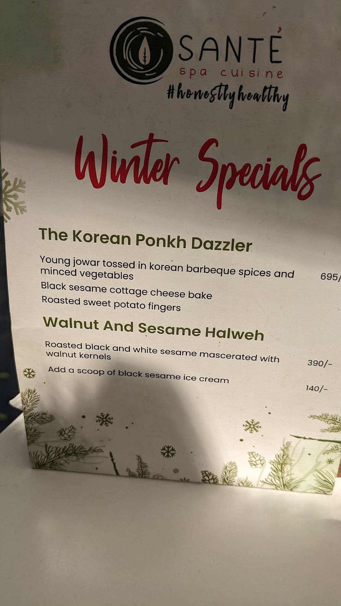 Santé Spa Cuisine menu