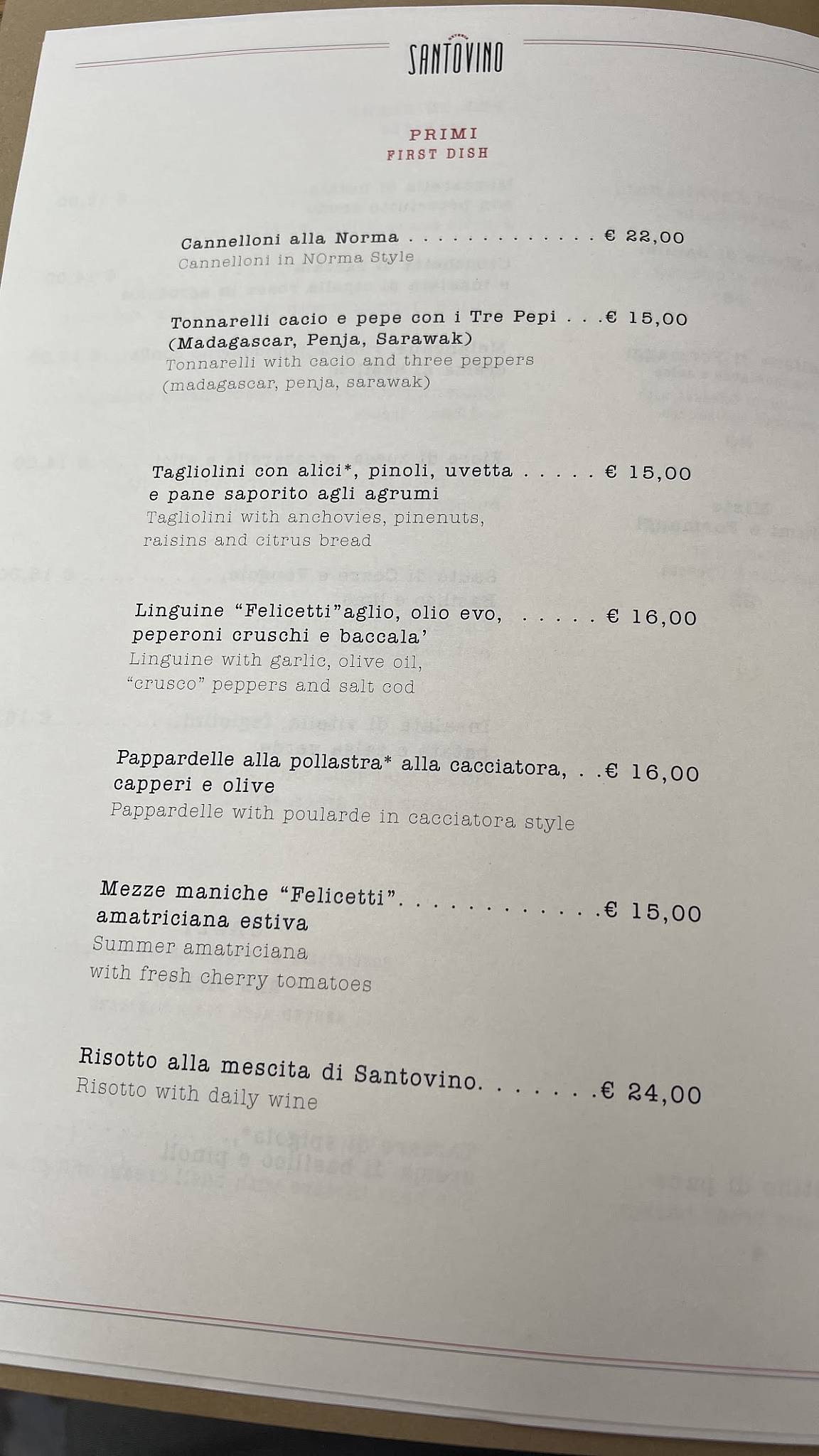 Menu di Santovino 