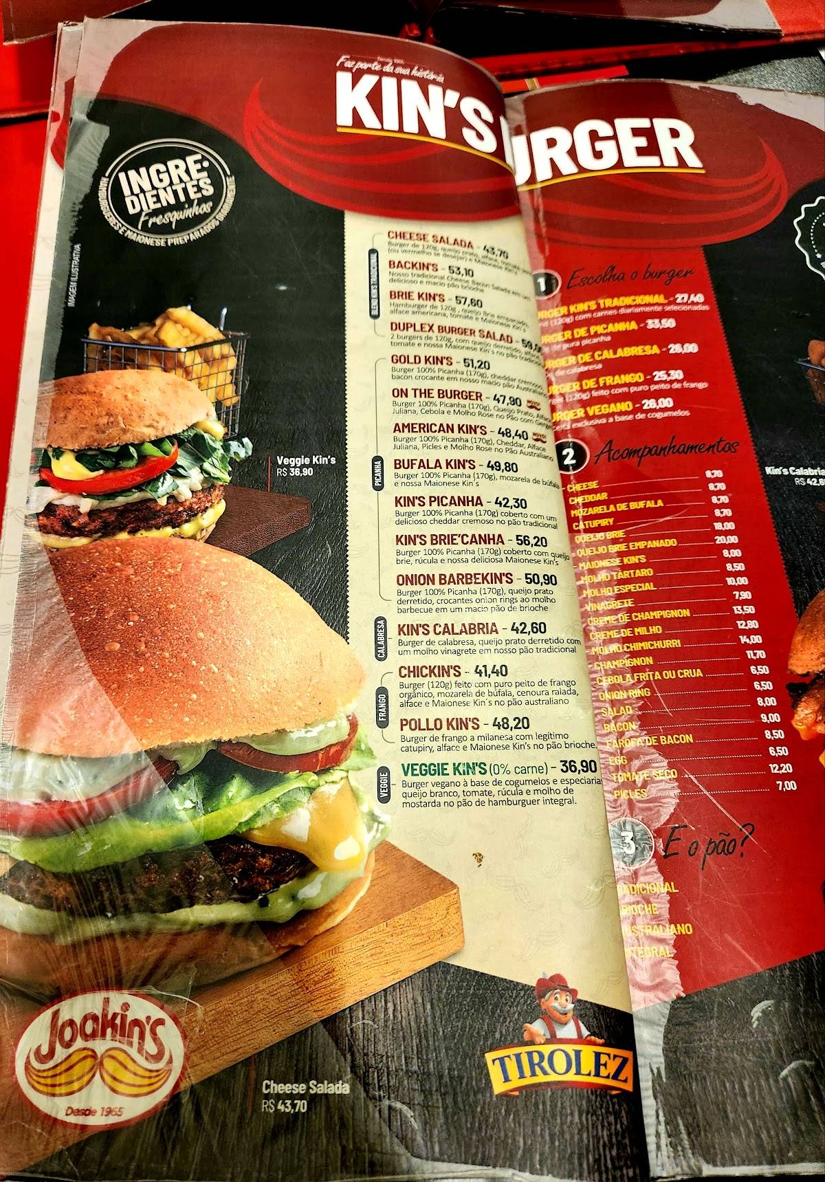 Joakins Hamburguer cardápio