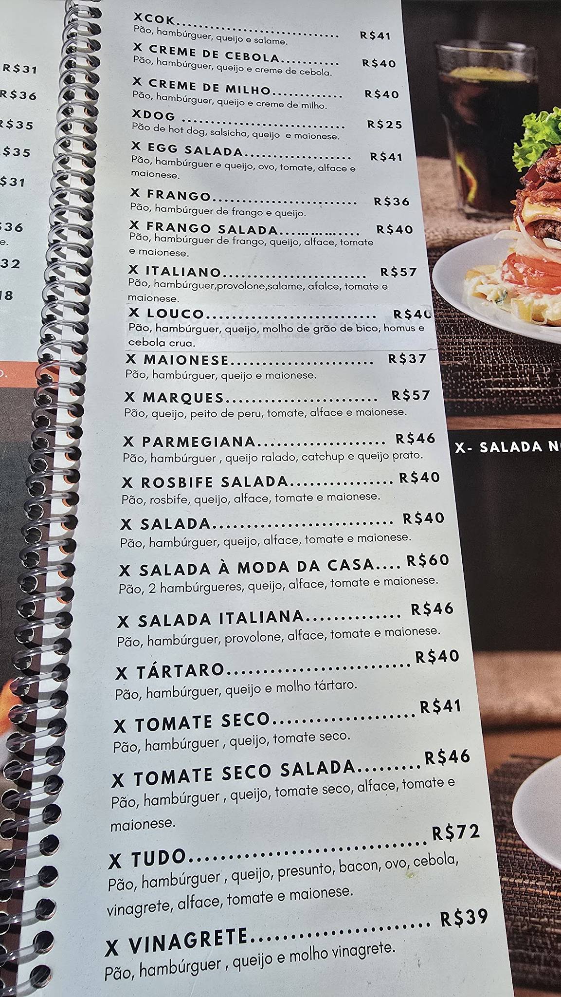 Marques Hamburguer cardápio