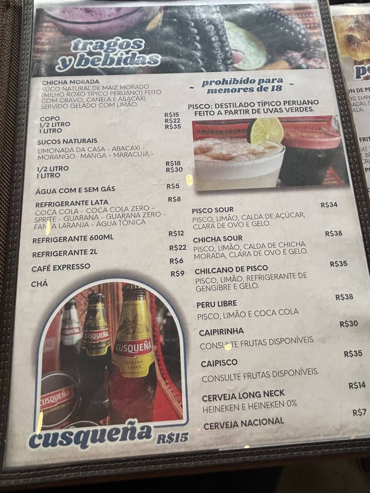 Punto Peru Culinária Peruana cardápio