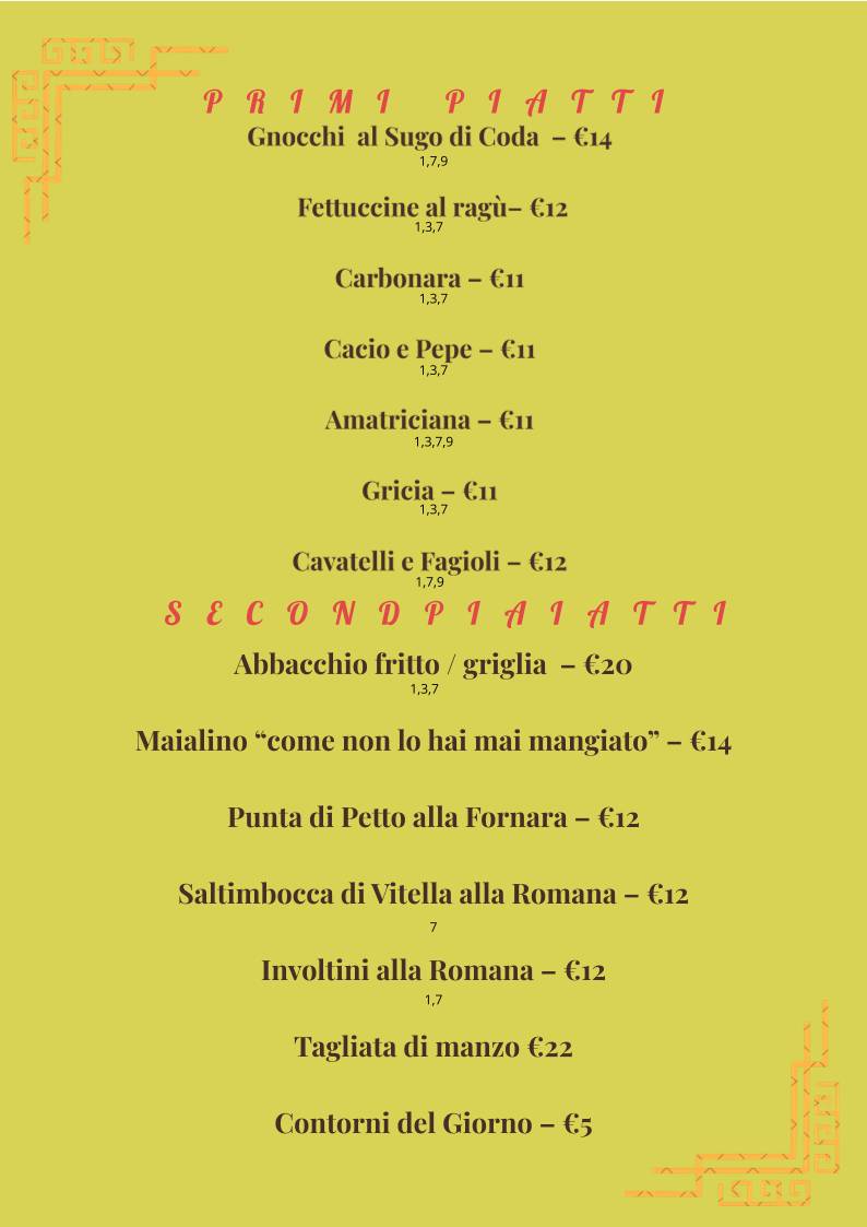 Menu di Sapore di Roma Fonte Meravigliosa 