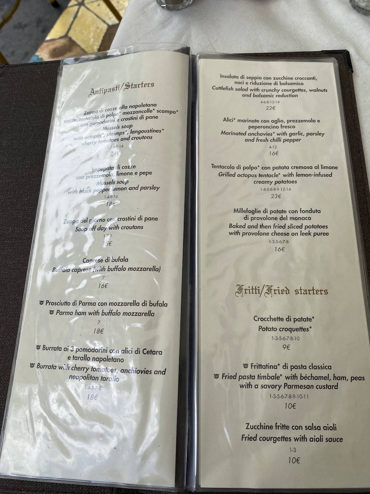 Menu di Saraceno d'Oro 