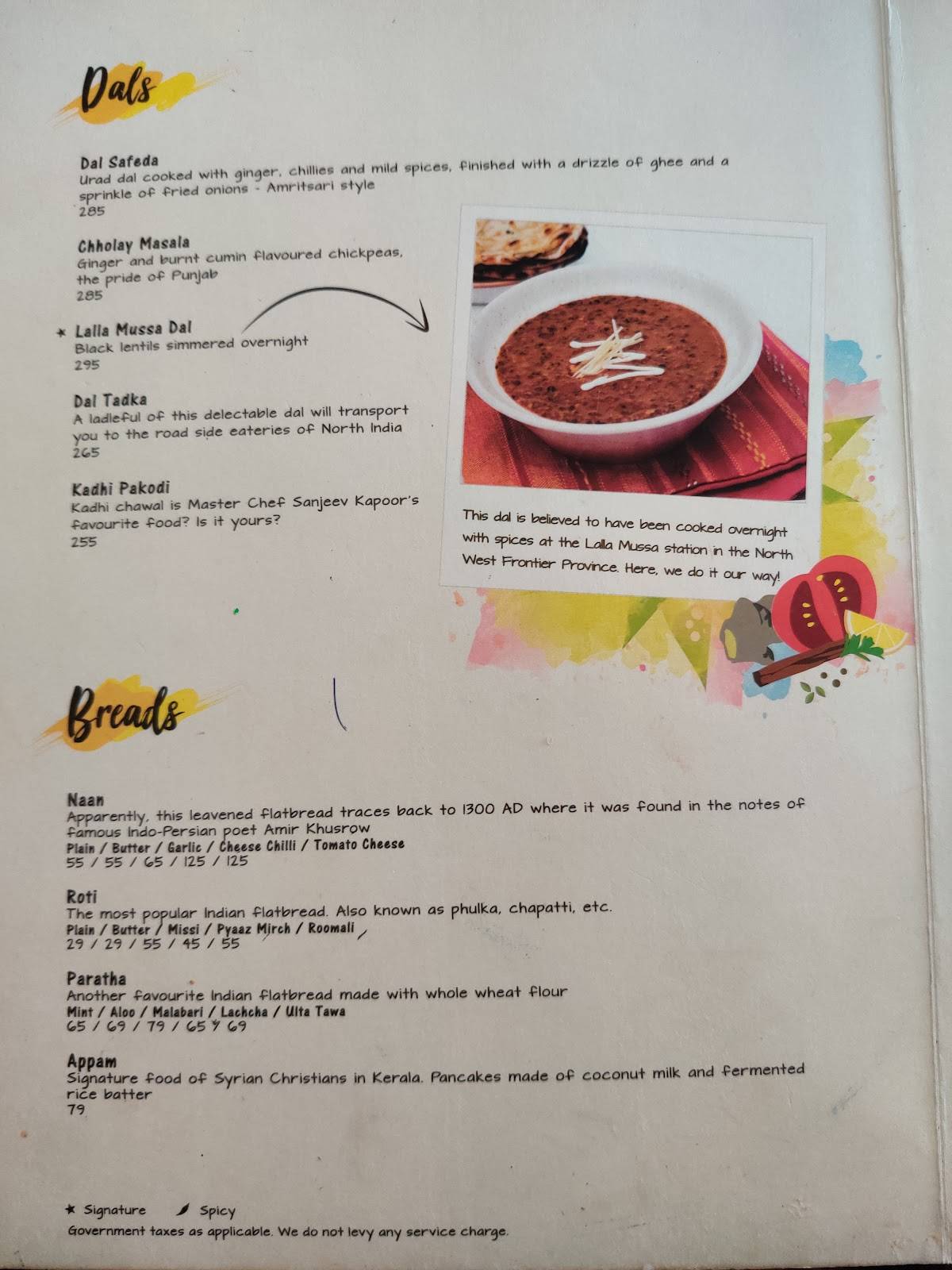 The Yellow Chili menu