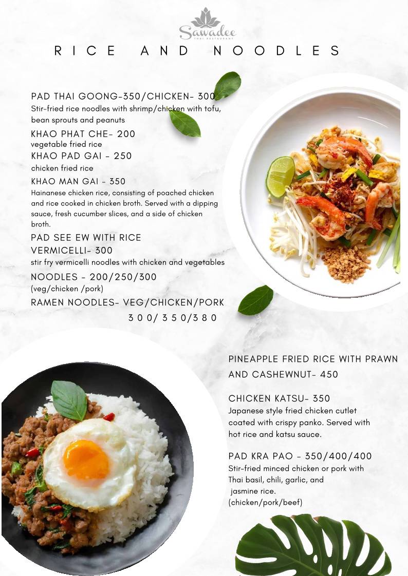 Sawadee Restaurant menu