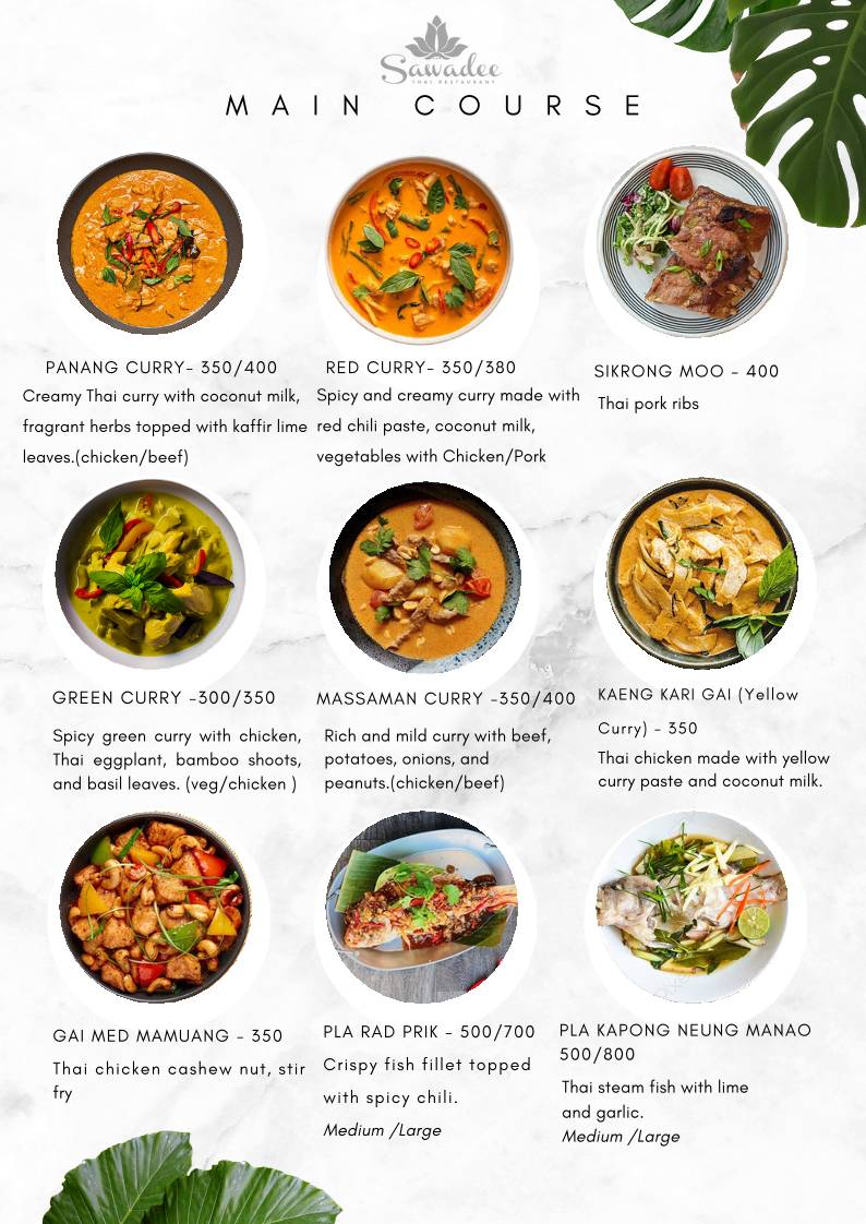 Sawadee Restaurant menu